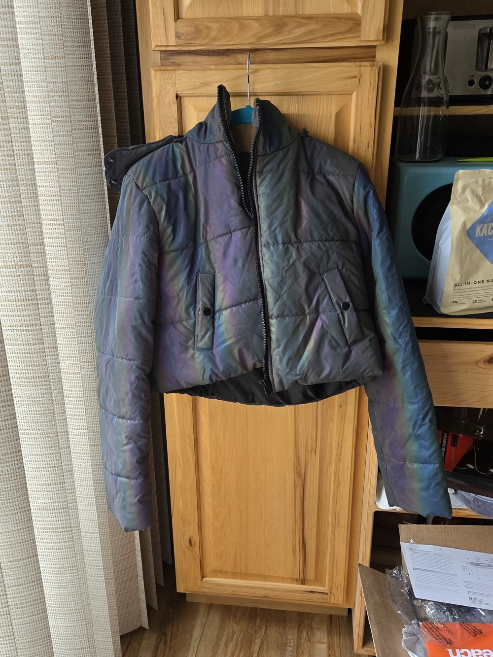 Current Mood Iridescent Purple-Blue Crop Puffer Jacket